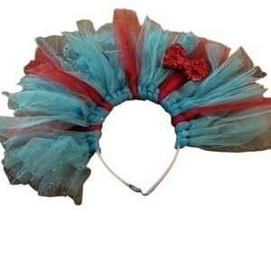 Blue & Red Fluffy Tulle w/ Sparkle Headband for Dress up Hair Accessories